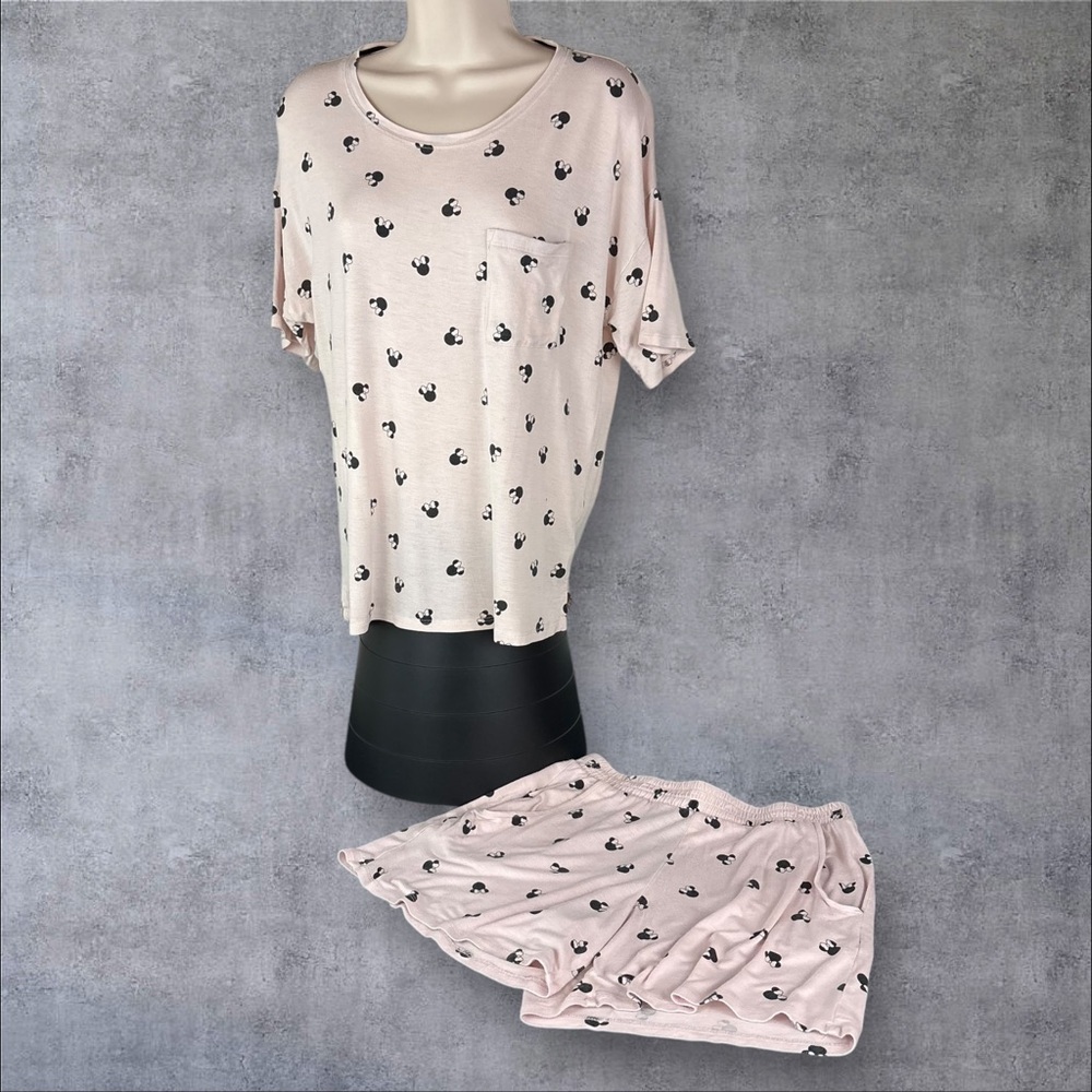 Disney Mickey & Minnie Women’s 2 Piece Shorts Set Pajamas PJ XS Pink (964) - Picture 1 of 14